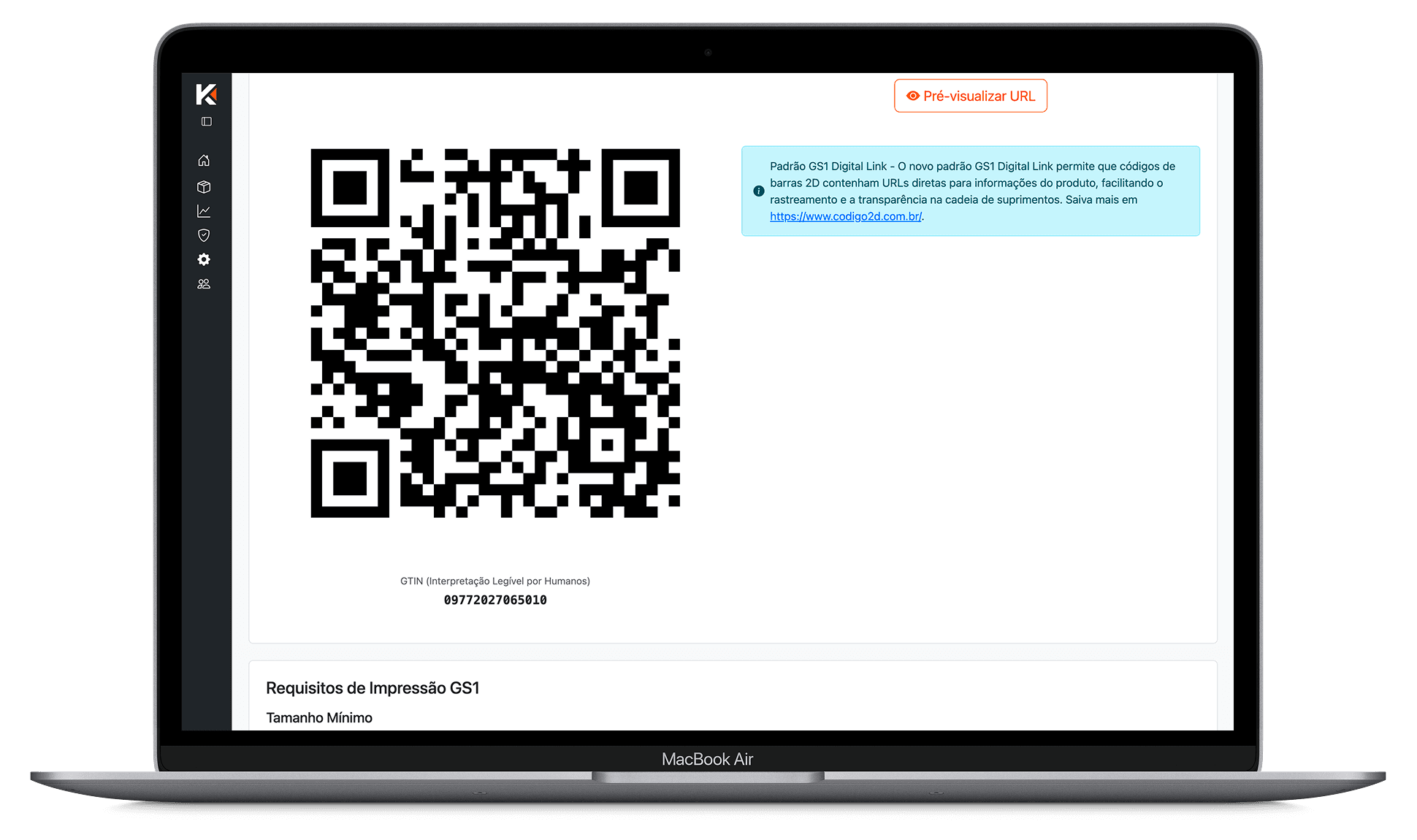 Tela 3 — QR Code na embalagem